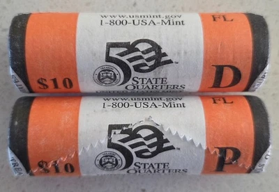 Set of 2 P&D Mint Florida FL 50 State Quarters Program Rolls Original Wrap Uncir - Image 1 of 4