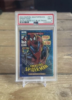 2024 Marvel Masterpieces '92 Platinum Spider-Man Variant Cover Blue Traxx PSA 9 - Image 1 of 2