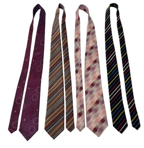 Marks & Spencer 2 Striped Polyester 2 Circles Silk Lot Of  Four Tie Necktie - Picture 1 of 23