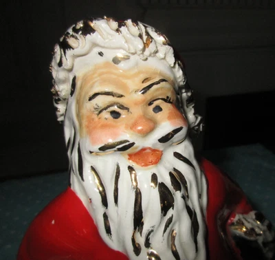 Vintage 50s 60s Christmas Ceramic Santa Claus Figurine Spaghetti Trim Gold Paint - Image 1 of 4