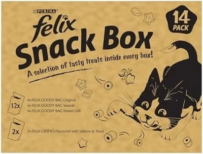 FELIX Mixed Snack Box Adult Cat Treats Pack 810g, ‎Store in a dry, (Pack of 14)