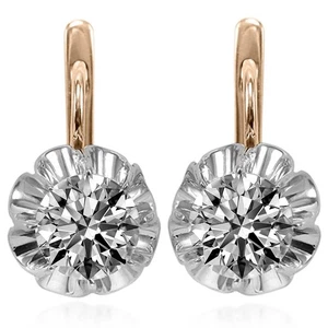 14k  Rose & White Gold Lab Grown Diamond tulpan European style Earrings #E1770 - Picture 1 of 5