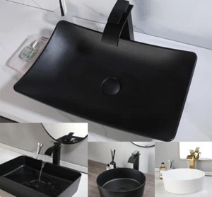 Rubinetto miscelatore lavabo a mano lavabo bagno nero pop up scarico montato - Foto 1 di 32