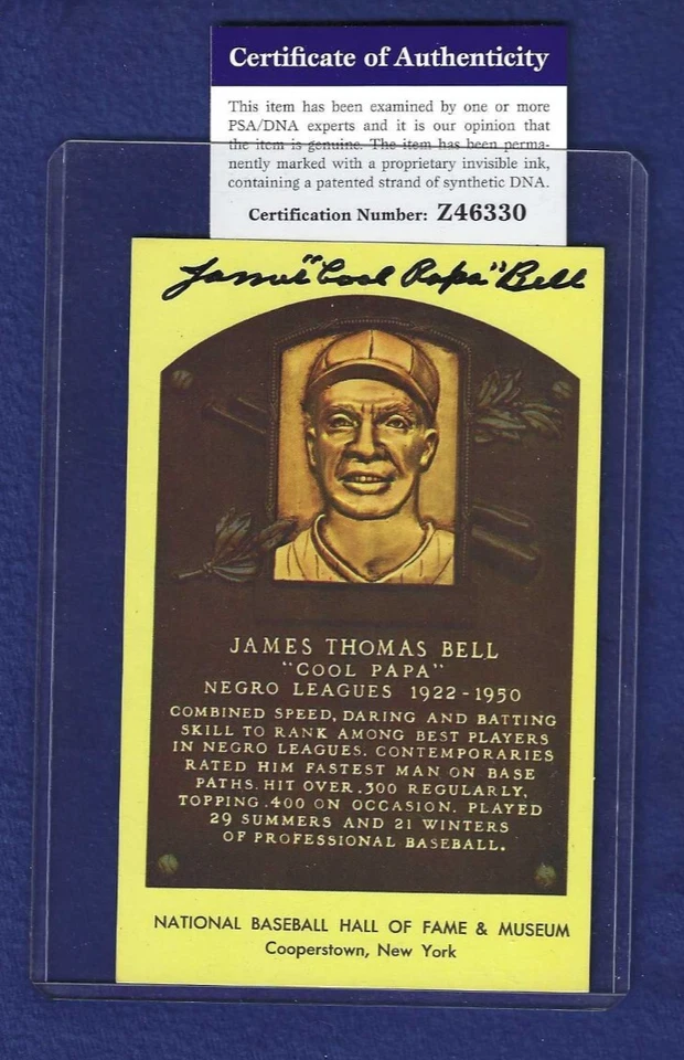 James Cool Papa Bell Negro League Baseball Autographed HOF Plaque Postcard PSA - Image 1 of 1