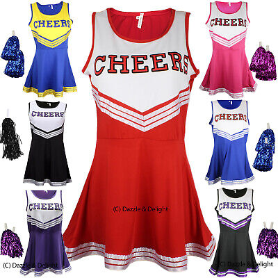Abito Cheerleader Abito Elegante Uniforme Liceo Costume Cheerleader Con Pom Pom • 16.99€