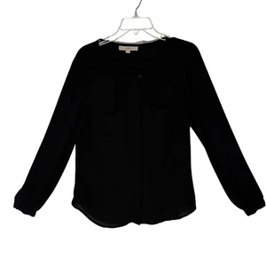 Camicia donna nera Ann Taylor Loft manica lunga taglia media 100% poliestere - Foto 1 di 10
