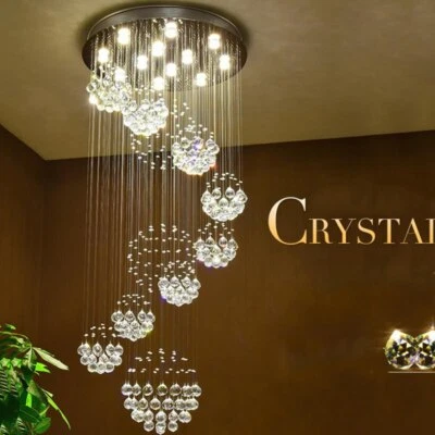 Villa Crystal Spiral Ball Pendant Light Hotel Chandelier Staircase Ceiling Lamp - Image 1 of 4