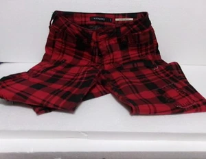 HOT TOPIC BLACKHEART RED PLAID BLACK PATCHWORK SUPER SKINNY JEANS size 1 Goth - Picture 1 of 14