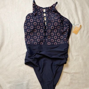 Traje de baño KONA SOL azul marino con recortes rosa polvoriento talla L nuevo - Imagen 1 de 2
