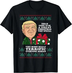 Great Terrific Merry Christmas Funny Donald Trump Xmas Ugly Small, Black  - Picture 1 of 2
