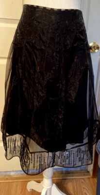 Falda Studio Sharagano Negra en Capas con Ribete de Lentejuelas Talla 14- Nueva Con Etiquetas Foto 1 de 3