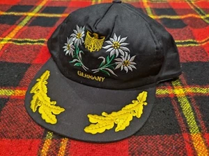 Vintage Germany White Flower Edelweiss Black Mesh SnapBack Hat Cap Embroidery - Picture 1 of 4