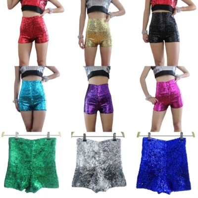 Women's Glitter Sequins High Waist Shorts Party Dance Hot Pants Night Club - Image 1 of 4