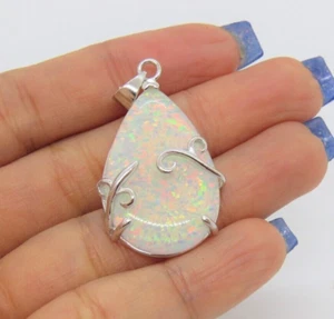 White Opal Rainbow Pear Shape 925 Sterling Silver Pendant Designer Jewelry - Picture 1 of 6