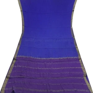 Saris azules vintage 100 % pura seda crepé Mysore Zari tejido sari 5YD tela artesanal - Imagen 1 de 6