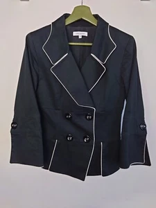 Anne Fontaine Black And White Fitted Short Jacket Double Breasted Size 8-10 - Picture 1 of 15