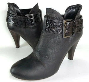 Donald J Pliner Womens 7.5 Brown Ankle Boot Heel Bootie Croc Espresso Rian $350 - Imagen 1 de 12