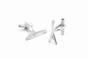 Flying V Guitar silver-plated torpedo cufflinks in padded gift box - Picture 1 of 1