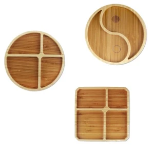 Bamboo Portion Control Plates Ecoware Reusable Dinnerware Divided - 3 Styles - Picture 1 of 12