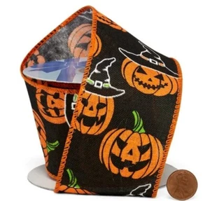 $8 for 10 yards 2.5" Halloween Ribbon Holiday black Pumpkins ๐ป ๐ Bow Decor - Picture 1 of 2