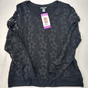 Adrianna Papell Women's Black Long Sleeve Shirt Top LACE NEW NWT Size 2X XXL - Picture 1 of 7
