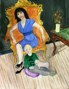 Woman with a Child Oil on Canvas Original Art Painting Beata Ulikowska Signed - Picture 1 of 16