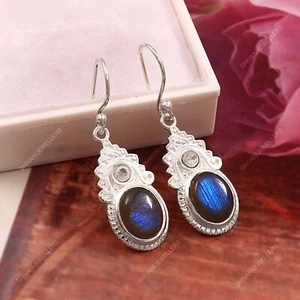 Natural Labradorite Gemstone 925 Sterling Silver Drop/Dangle Earrings For Women - Picture 1 of 5