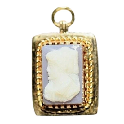 14k Yellow Gold Edwardian  Watch Fob  Locket  Pendant  Charm Carnelian Cameo  - Image 1 of 4