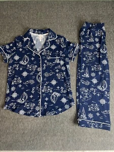 Joyspun Women Knit Short Sleeve Notch Collar Top & Capri Pajama 2Pcs S,M,L,XL,2X - Picture 1 of 7