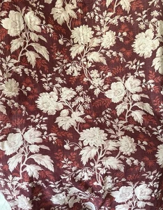 Antiker französischer Baumwollstoff 19. Jahrhundert botanisch Blumen ~ burgunderrot - Bild 1 von 12