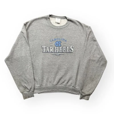 Sudadera De Colección Carolina del Norte Tarheels Para Hombres Grande Gris Cuello Redondo Pullover Y2K Foto 1 de 4