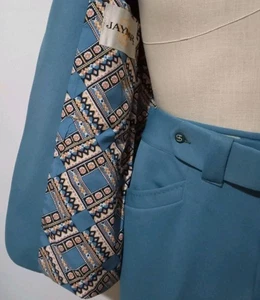 Jaymar Polyester Leisure Suit Vintage 70s Blue Men's Jacket 40 Pants 34x29 Retro - Picture 1 of 19