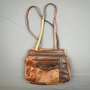 Vintage Handmade Patchwork Leather Shoulder Bag | 80s Boho Tote Purse - Picture 1 of 18