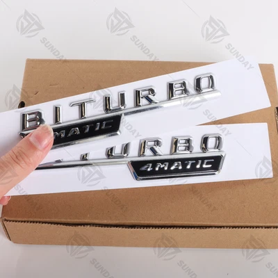 BITURBO 4MATIC FOR AMG Car Fender Side Emblem CHROME Badge C43 E43 GLC43 GLE43 - Изображение 1 из 4