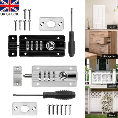 Combination Bolt Lock 4 Digit Pin Code Door Combination Slide Latch Lock UK - Image 1 of 4