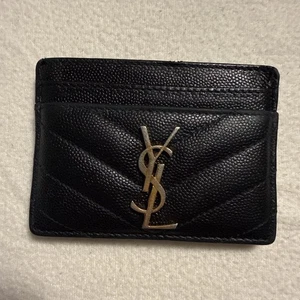 YSL Saint Laurent Cardholder Schwarz Echtleder Karten Geldbörse Etui Tasche - Bild 1 von 16