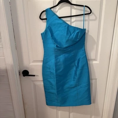 Lauren Ralph Lauren Aqua Blue 100% Silk  One Shoulder Dress Size 6 Classic - Image 1 of 4