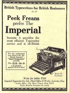 Original 1933 Reklame IMPERIAL TYPEWRITERS "Peek Freans Preferred" Kleingedruckte Ad - Bild 1 von 1
