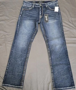 True Luck Men's Classic Stretch Bootcut Jeans Size 34 X 32 Embroidered - Picture 1 of 8