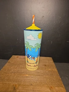 Mickey Mouse Starbucks Beach Umbrella Stainless Steel Tumbler W/Straw 2024 24oz - Picture 1 of 8