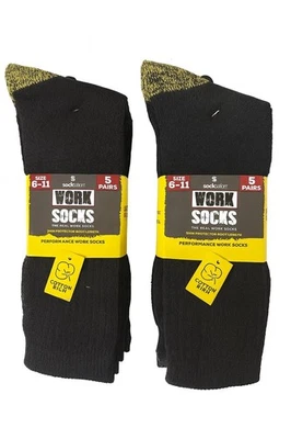 LUCENT Mens Work Socks Heavy Duty Cushioned Boot Socks Black UK 6–11 – 5/10/15/20 Pairs