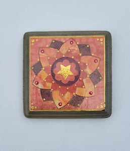 Hand Cut Collage Paper on wood block- Star - 4inch X 4inch x 3/4 inch - Picture 1 of 4