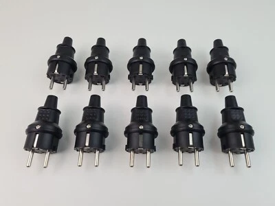 HEITECH 10 x Schuko Stecker Gummi Schwarz IP44 Schutzkontakt Gummi Stecker Schwarz