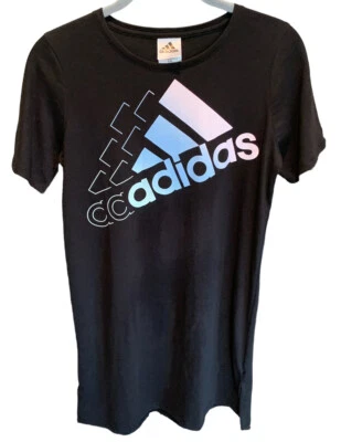 Adidas Camiseta Niñas Negra Manga Corta Grande Azul Y Blanco Deletrear Nueva Foto 1 de 4