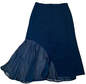FEI Style Designer Womens A Line Skirt Midi Sheer Chiffon Ruffle Side Black NEW - Picture 1 of 8