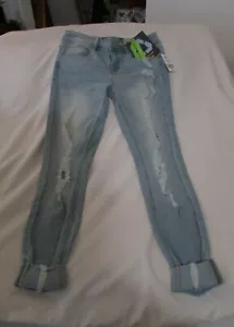 Ladies "Indigo Rein" Size 9, Lt Blue, Mid Rise Destructed Narrow Leg Ankle Jeans - Picture 1 of 9