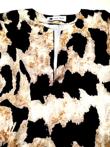 CARYN LAWN Women's Polyester/Viscose XL Black Brown & Beige BETSY TOP Blouse - Picture 1 of 5