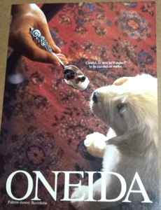 1993 print ad - Oneida Barcelona silverware -cute puppy dog- advertising page - Picture 1 of 2