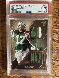 Jets Joe Namath HOF Super Bowl MVP, 2 Color #1/36 Triple Jersey Card, PSA6 ExMnt - Picture 1 of 3