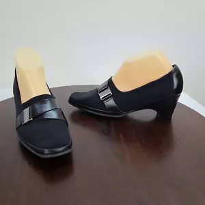 Amalfi Pumps Women 9.5AA Black Slip On Shoes Block Heel Made In Italy - Picture 1 of 11